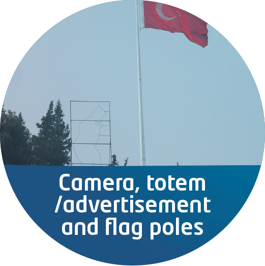 Camera, Totem/Advertisement and flag poles
